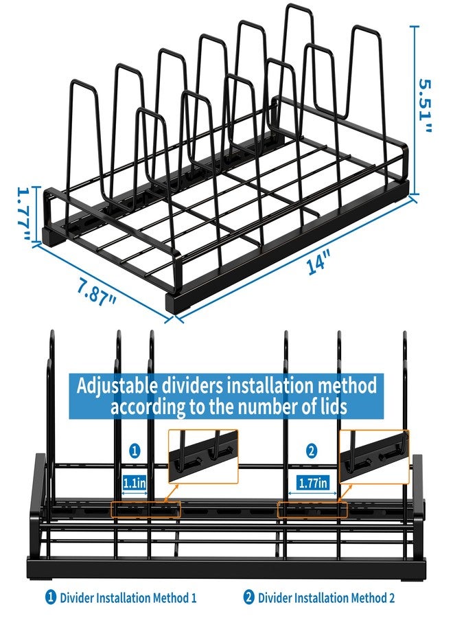GAGUIUP Food Container Lid Organizer, Adjustable 6 Dividers Full-Metal Pot and Pan Organizer Rack for Kitchen Cabinets, Drawers, Cupboards, Pantry Shelves Storage, Black - Image 3